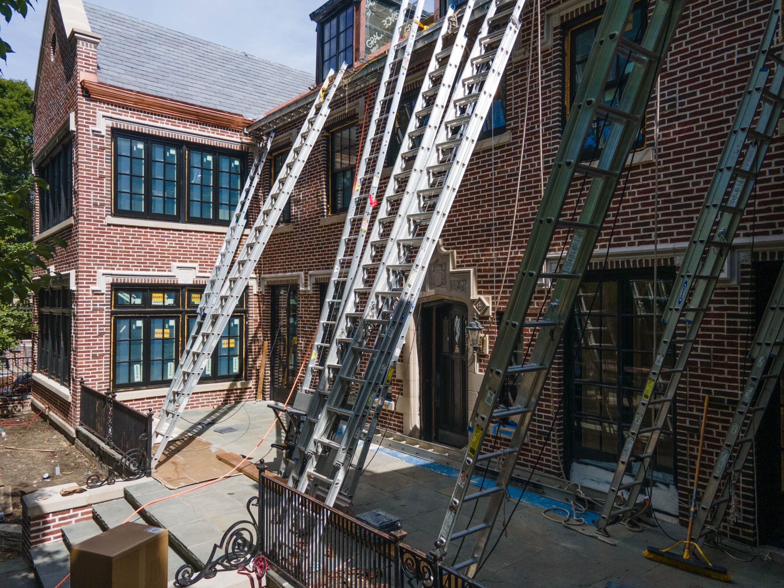 ladders during roofing installation project in chicagoland north shore