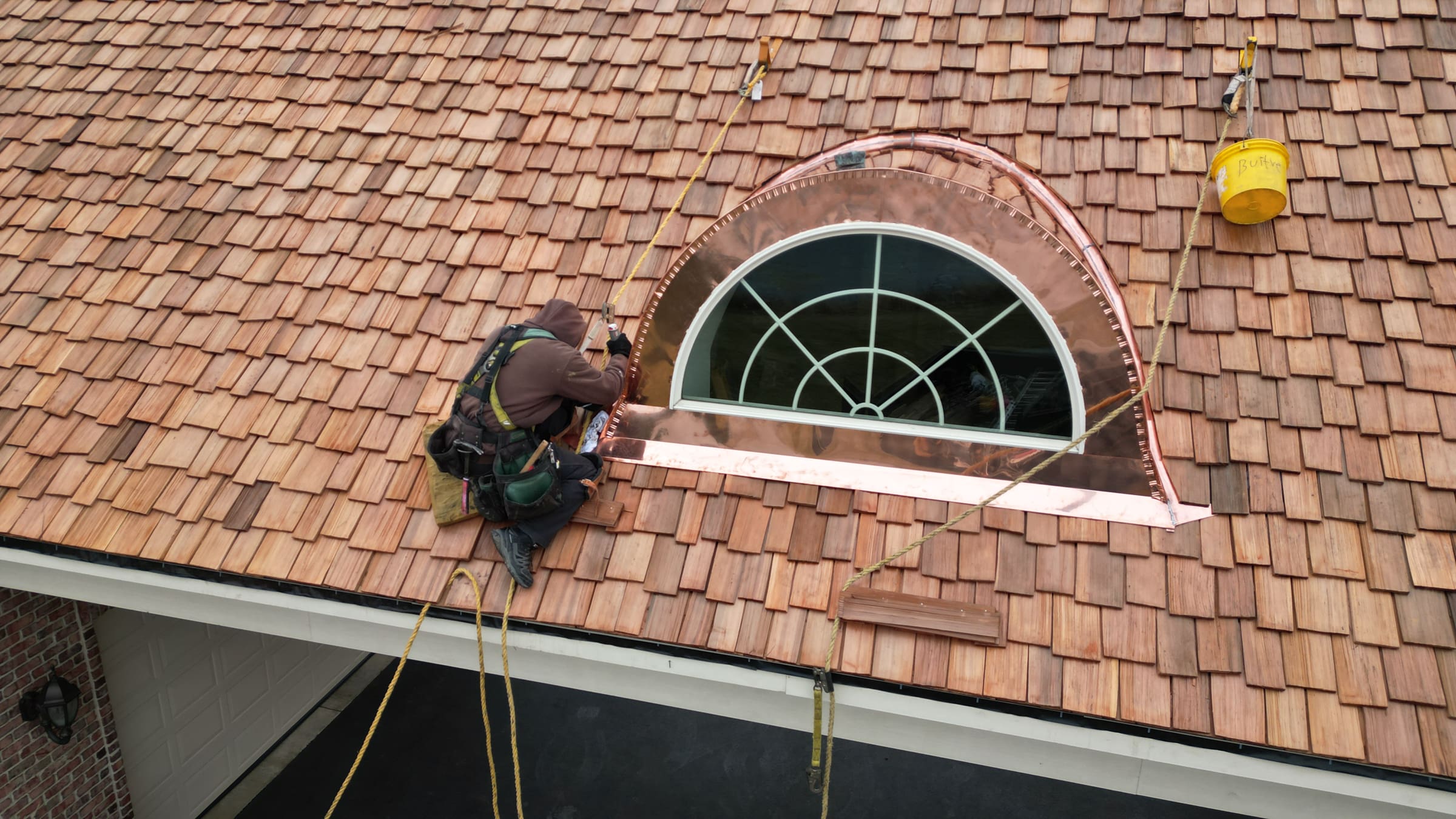Custom copper roofing detail fabricated during a South Barrington roof replacement