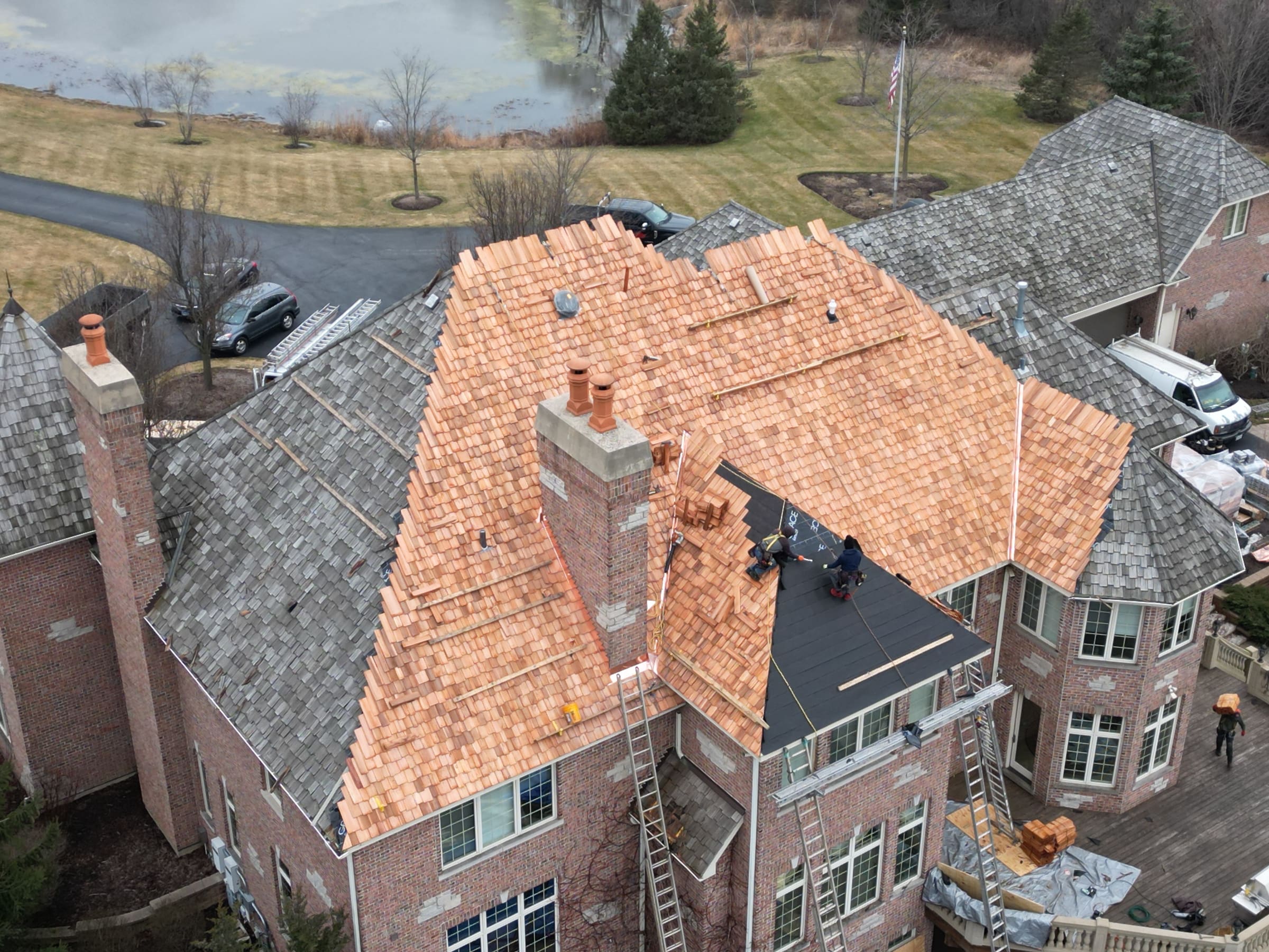 Custom copper roofing detail fabricated during a South Barrington roof replacement