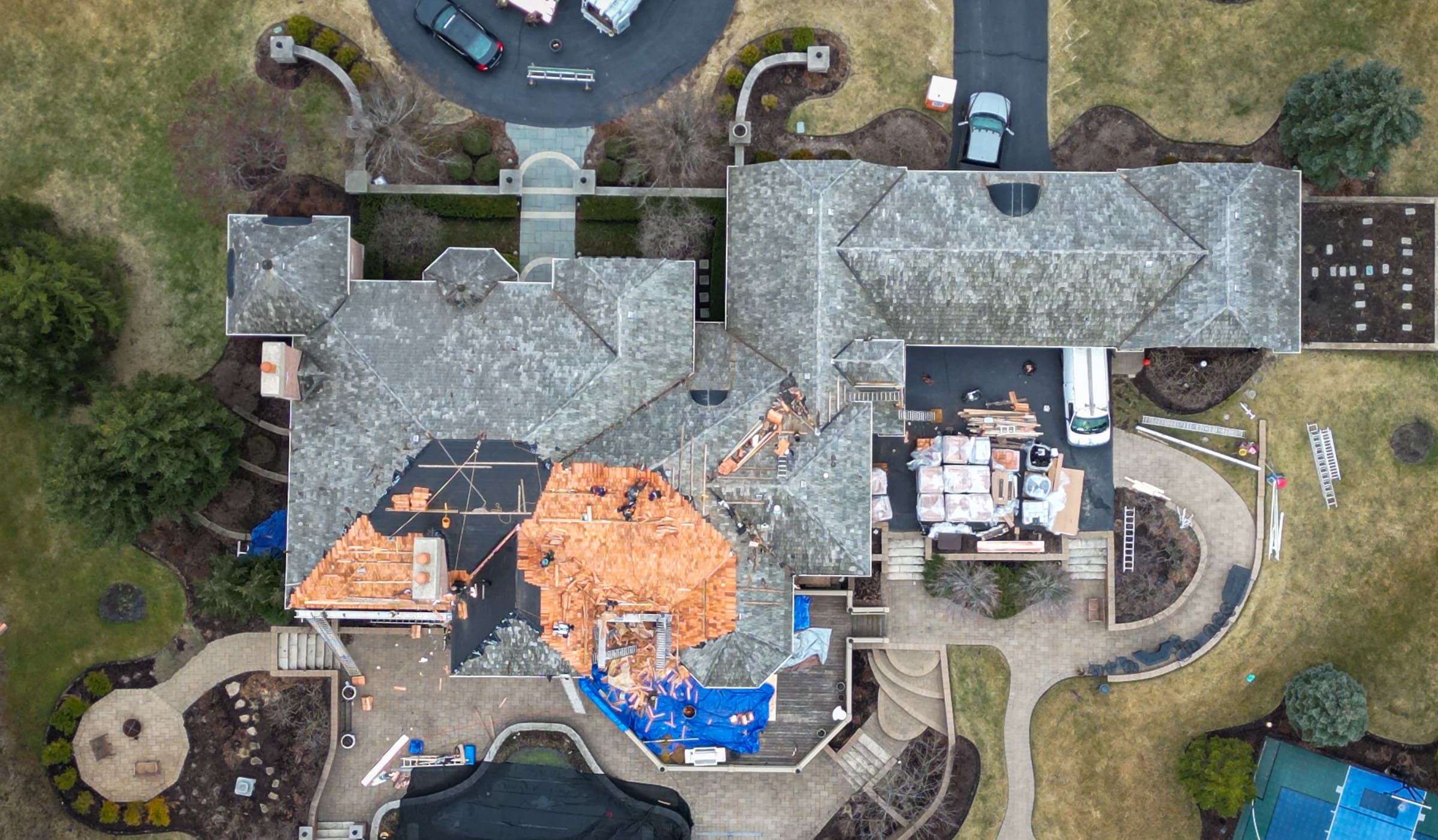 cedar shake roof installation birds eye view