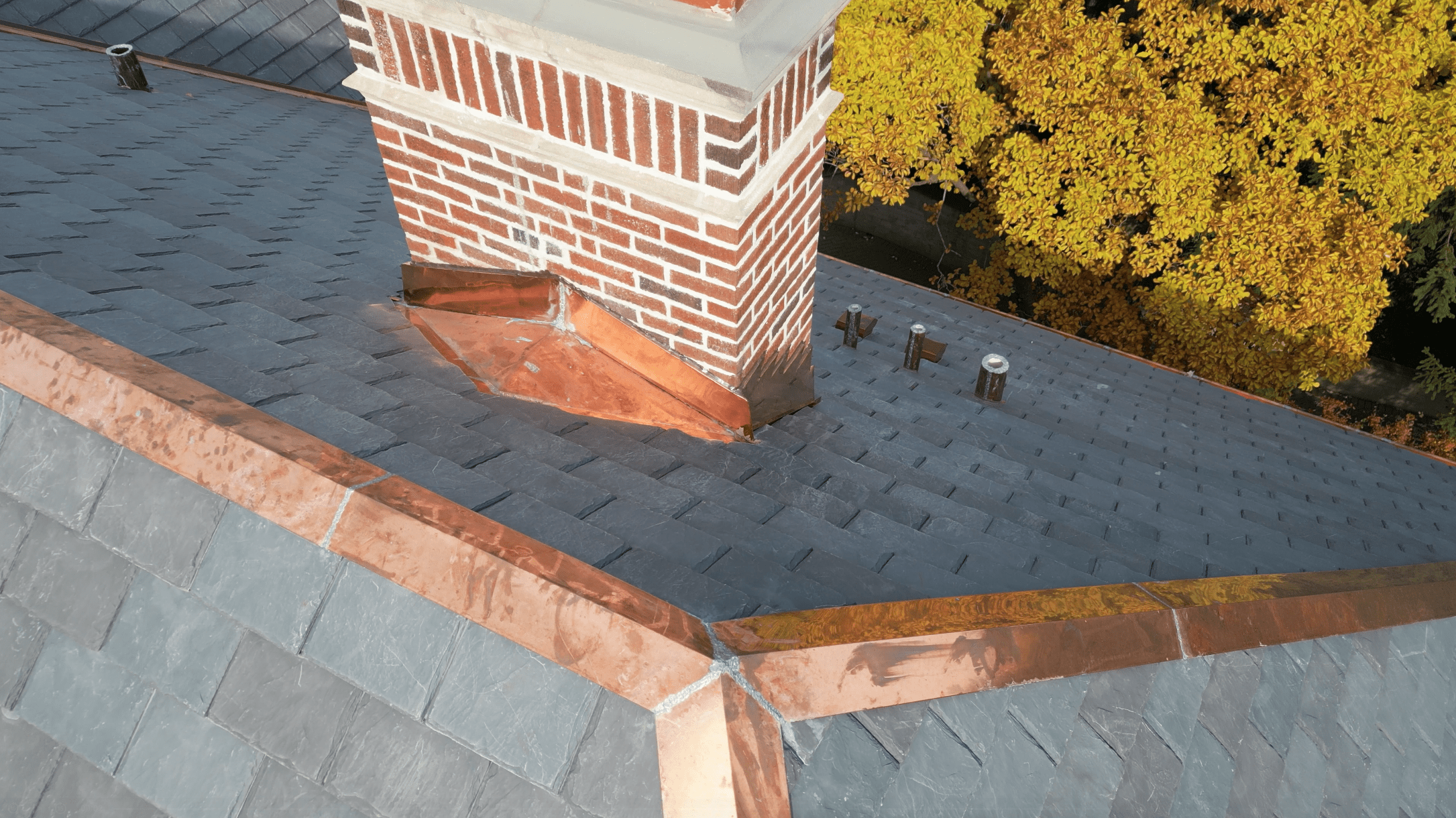 copper flashing on roof around chimney-north shore illinois